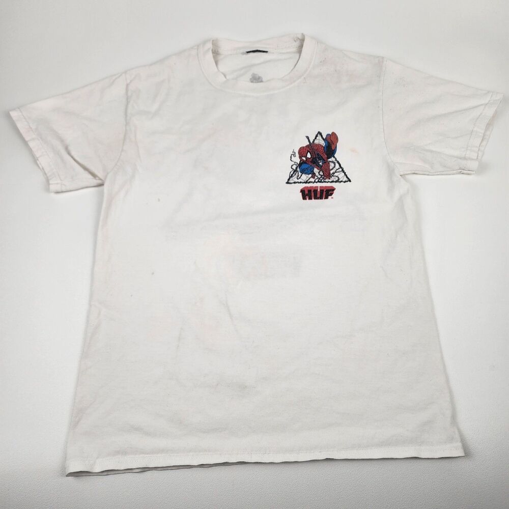 HUF x Marvel Spider-Man Graphic T Shirt Mens Small White Skate Streetwear